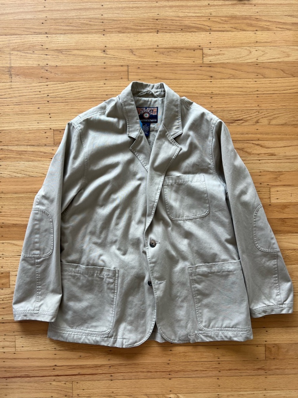 Duluth Trading Co Fire Hose Presentation Chore Mens XL Tan Elbow Patch Jacket